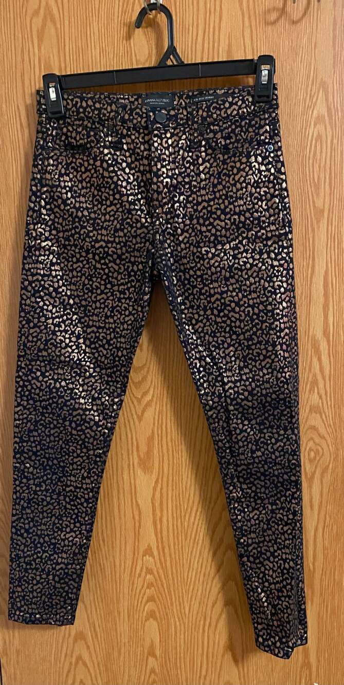 Banana Republic midrise skinny metallic leopard jean black copper ...,